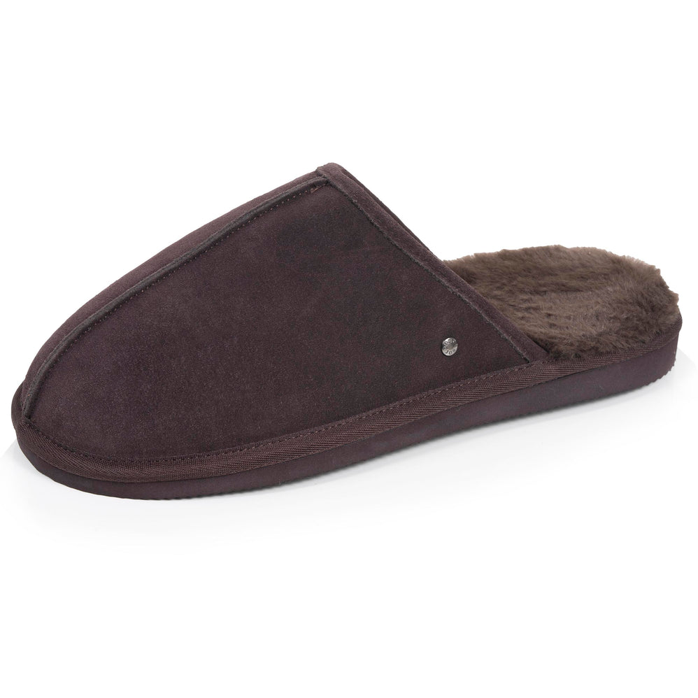 Chaussons Mules Homme Cuir Chocolat - Isotoner