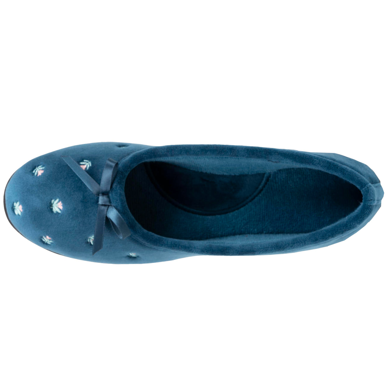Chaussons ballerines Femme Bleu canard fleurs