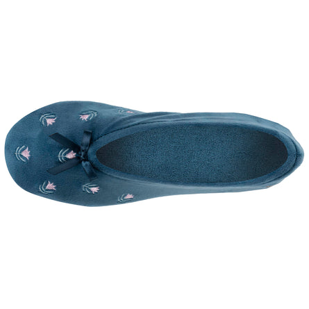 Chaussons ballerines Femme Grand Nœud Bleu canard fleurs - Isotoner
