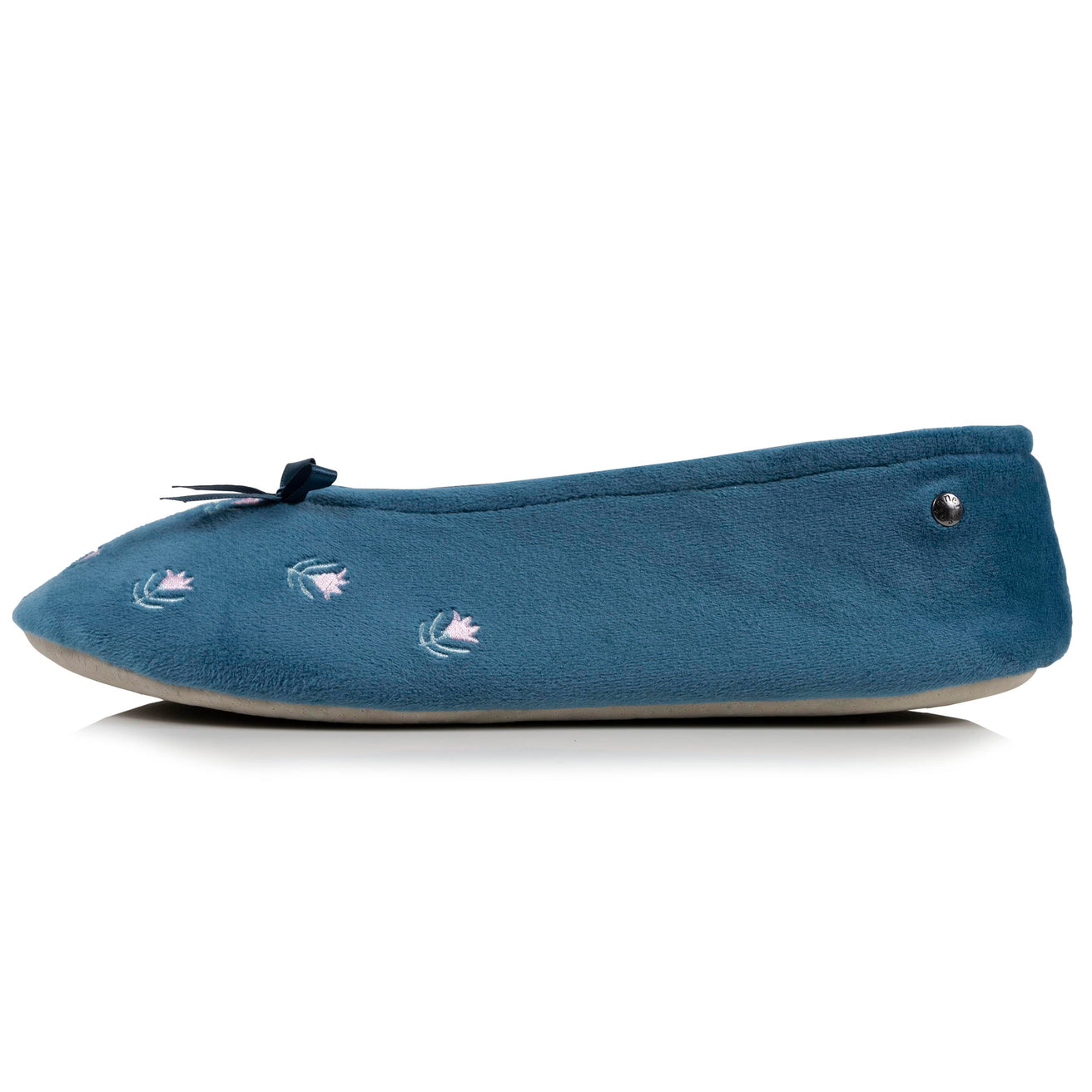 Chaussons ballerines Femme Grand Nœud Bleu canard fleurs
