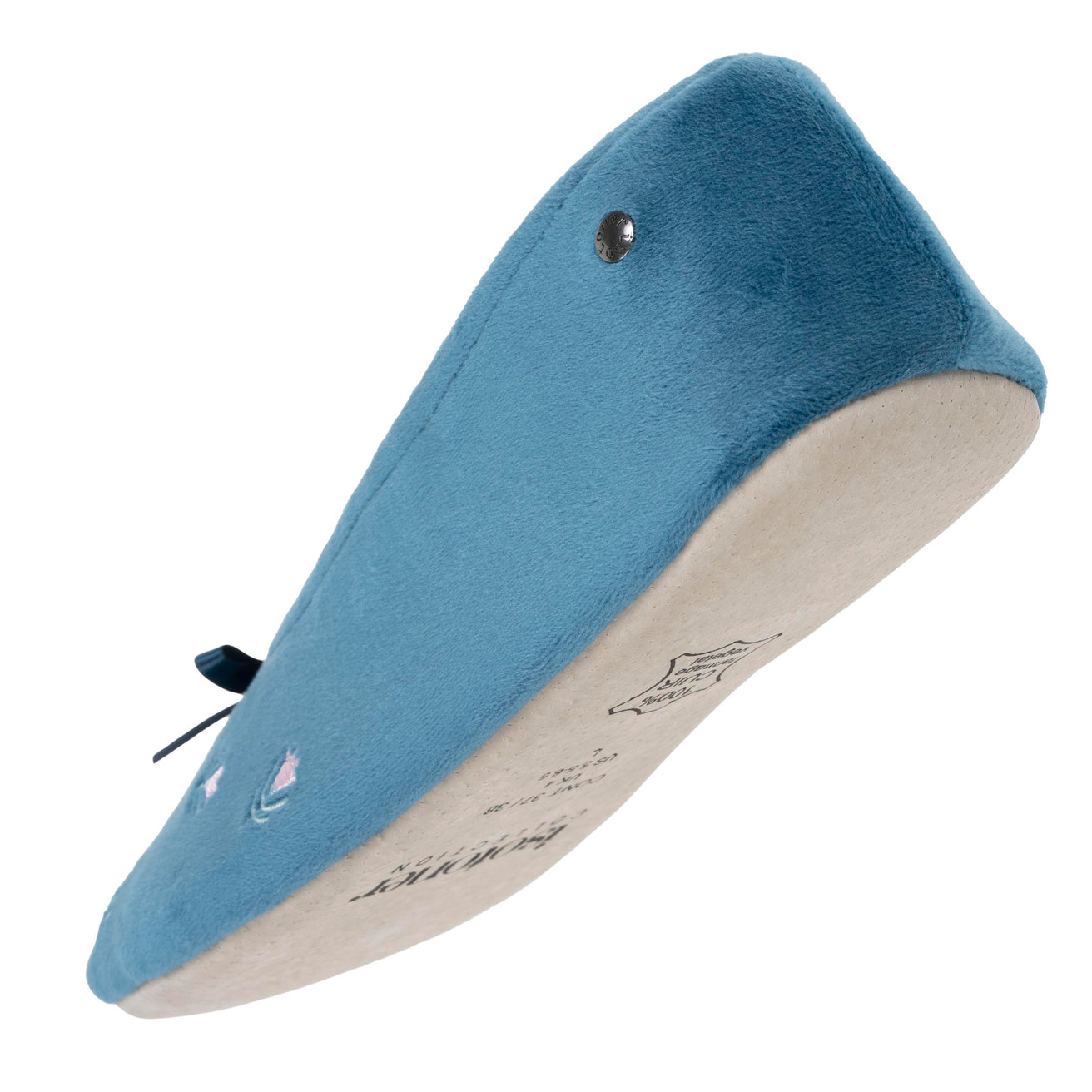 Chaussons ballerines Femme Grand Nœud Bleu canard fleurs