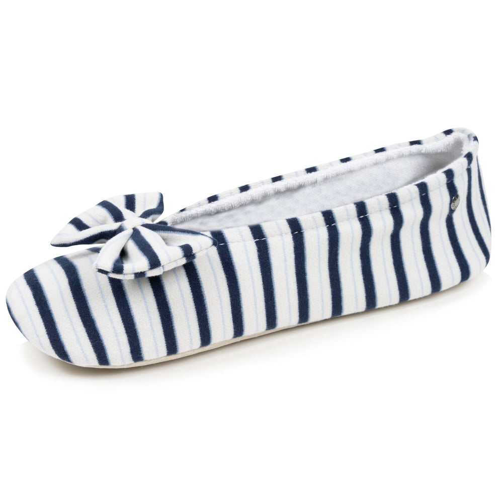 Chaussons ballerines Femme Grand Nœud Rayures bleues - Isotoner