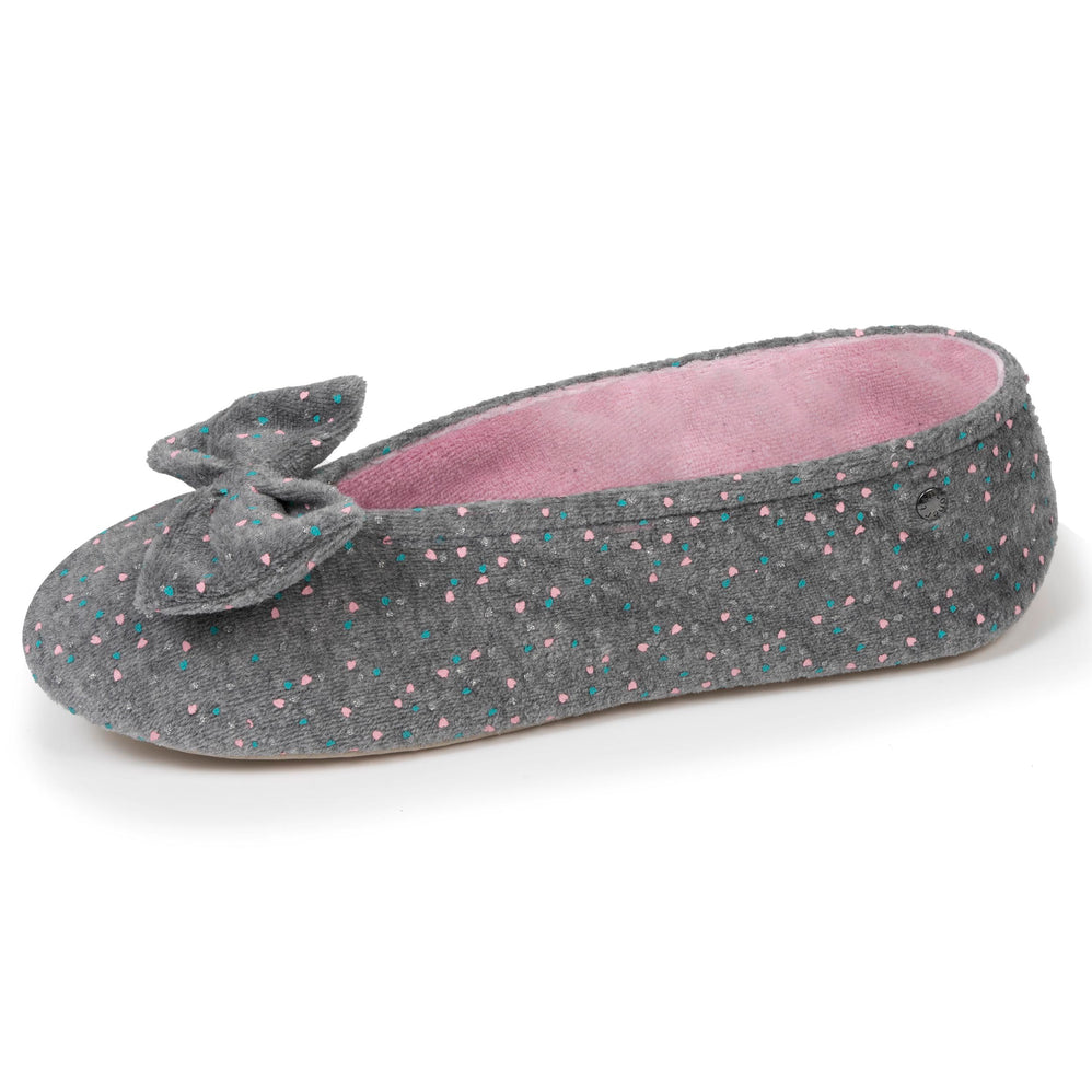 Chaussons ballerines Femme Grand Nœud Gris chiné clair - Isotoner