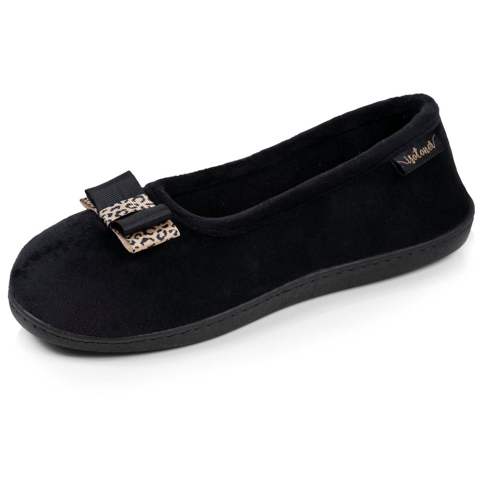 Chaussons ballerines Femme ergonomiques Noir nœud léopard - Isotoner