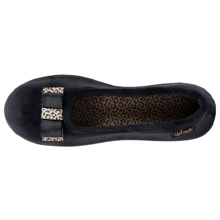 Chaussons ballerines ergonomiques Femme Noir nœud léopard - Isotoner