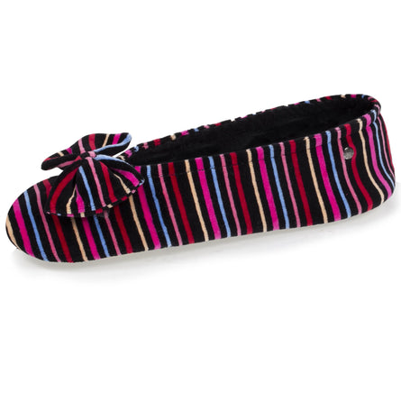 Chaussons ballerines Femme Grand Nœud Rayures roses - Isotoner