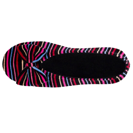 Chaussons ballerines Femme Grand Nœud Rayures roses - Isotoner