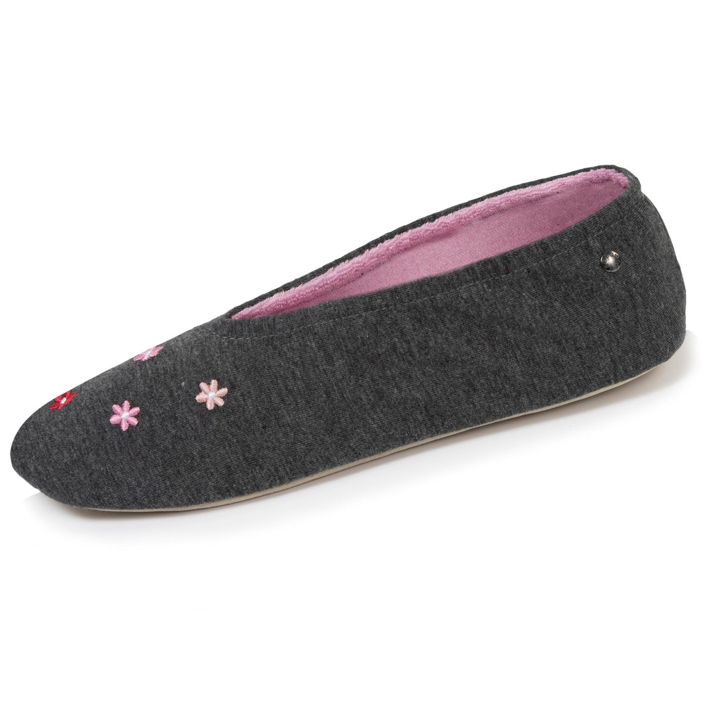 Chaussons ballerines Femme velours bio Gris chiné - Isotoner