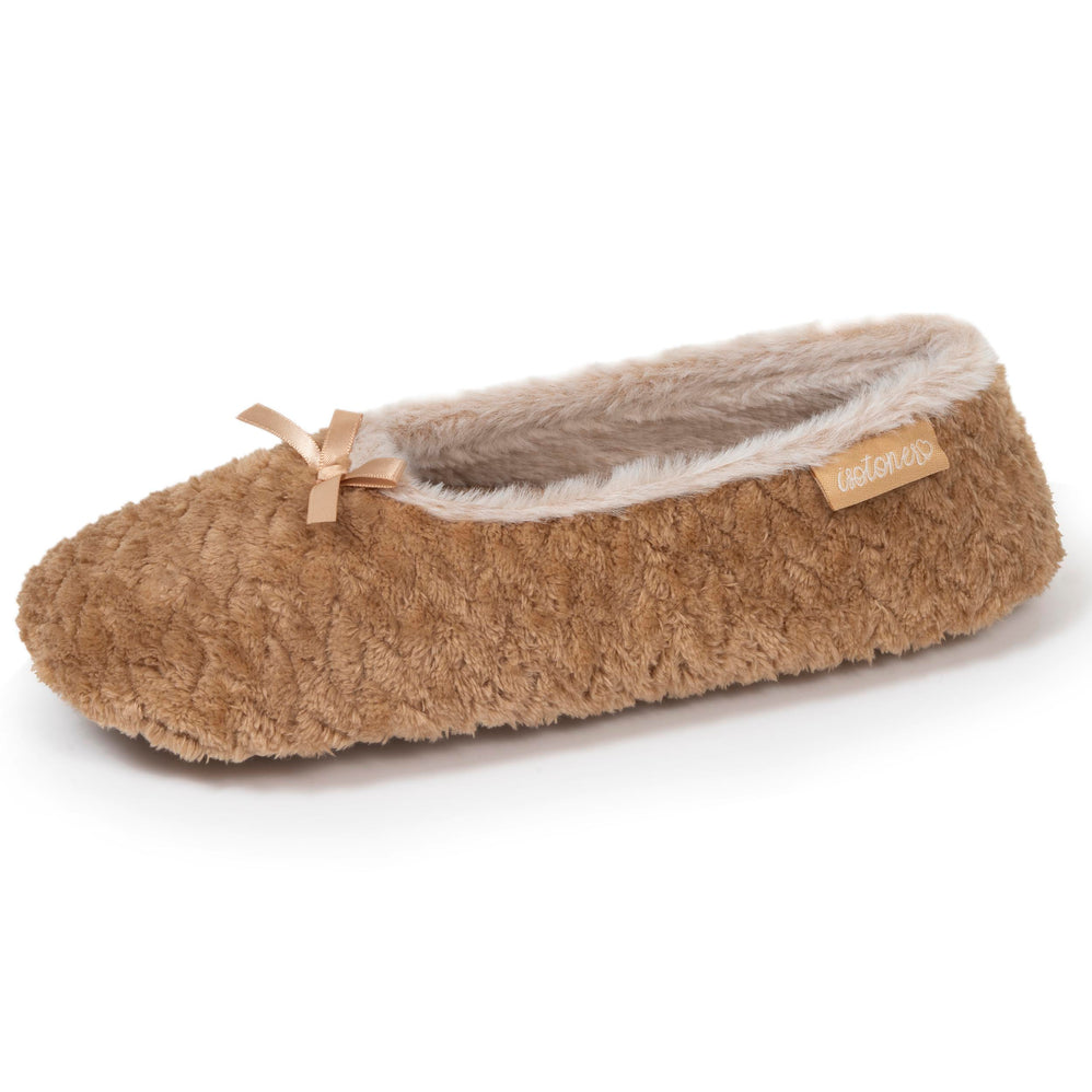 Chaussons ballerines texturés Femme Camel - Isotoner