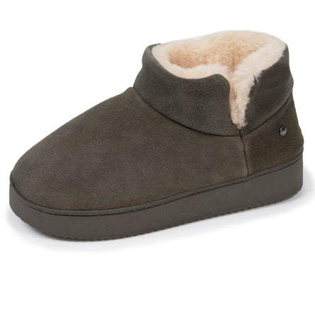 Chaussons botillons cuir Femme Kaki - Isotoner