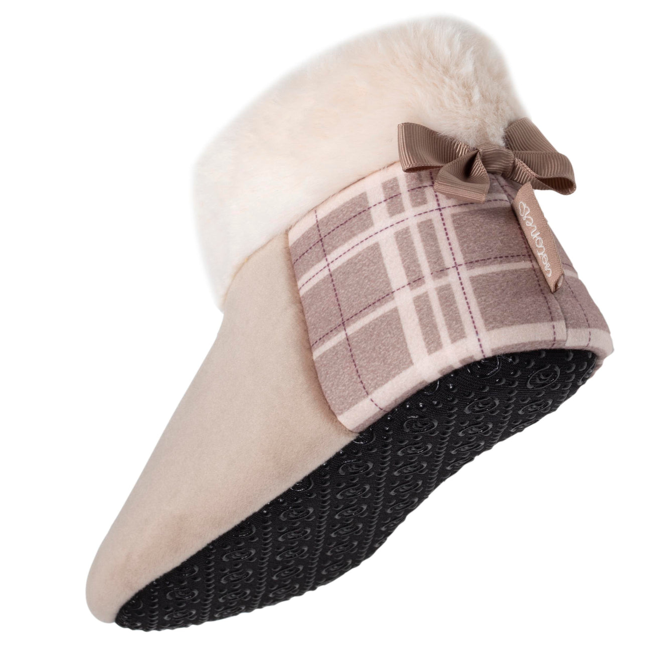 Chaussons bottillons Femme Beige tartan