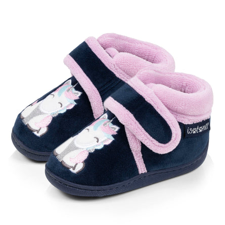 Chaussons bottillons velcro Bébé licorne Marine - Isotoner