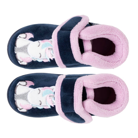 Chaussons bottillons velcro Bébé licorne Marine - Isotoner