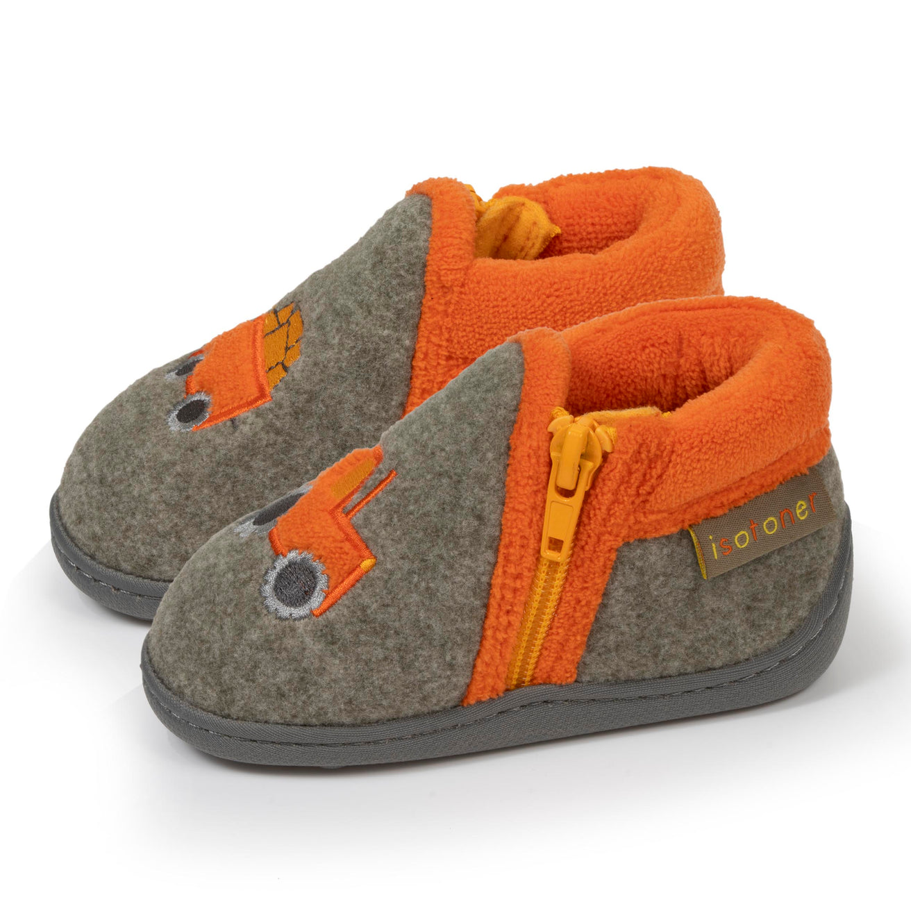Chaussons bottillons zip Bébé tracteur Kaki chiné Isotoner
