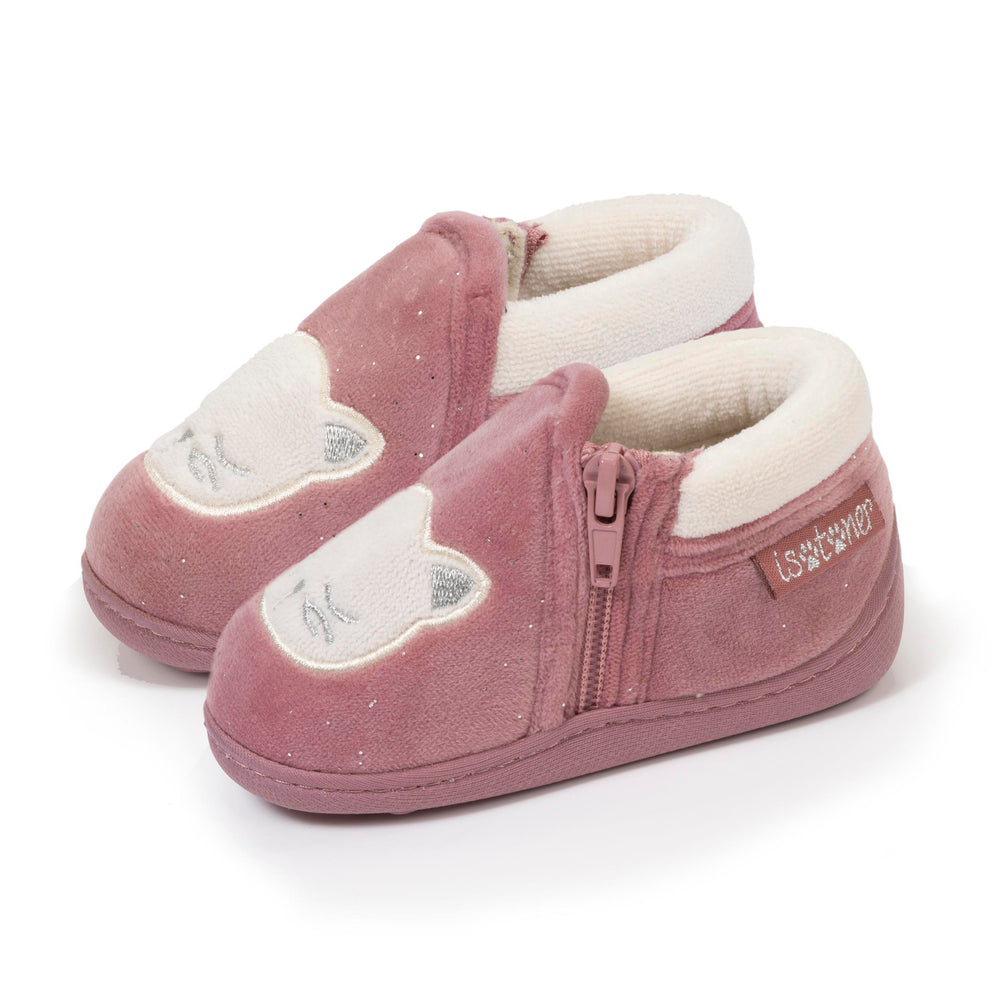 Chaussons bottillons zip Enfant Rose Chat - Isotoner