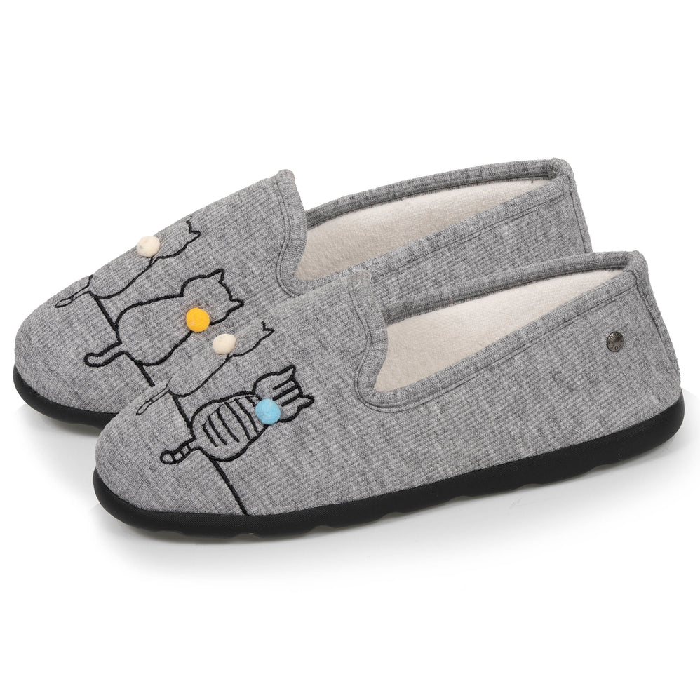 Chaussons charentaises Femme Chat Gris irisé - Isotoner