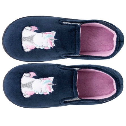 Chaussons mocassins Enfant Marine licorne Rose - Isotoner