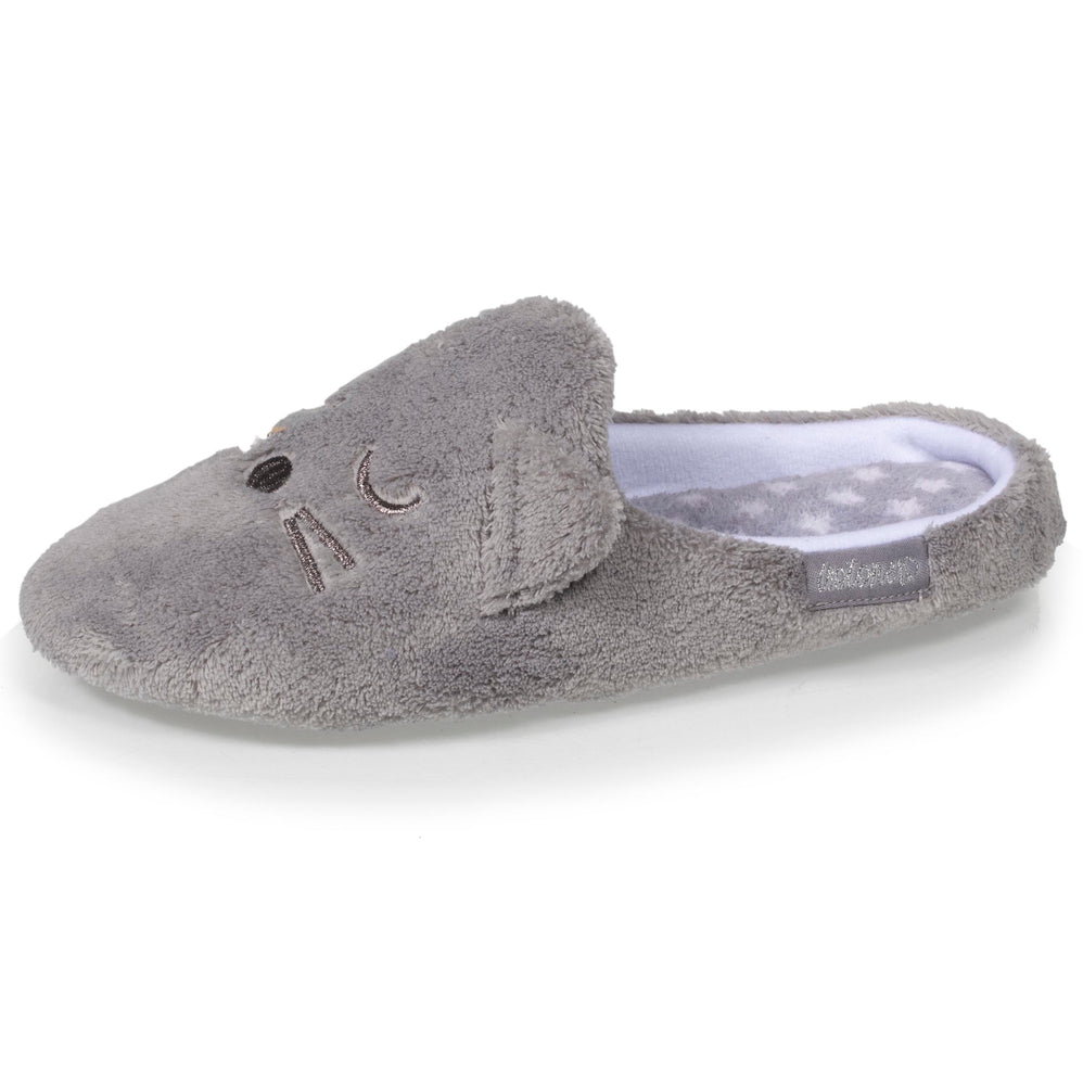 Chaussons mules 3D Femme Chat Gris - Isotoner