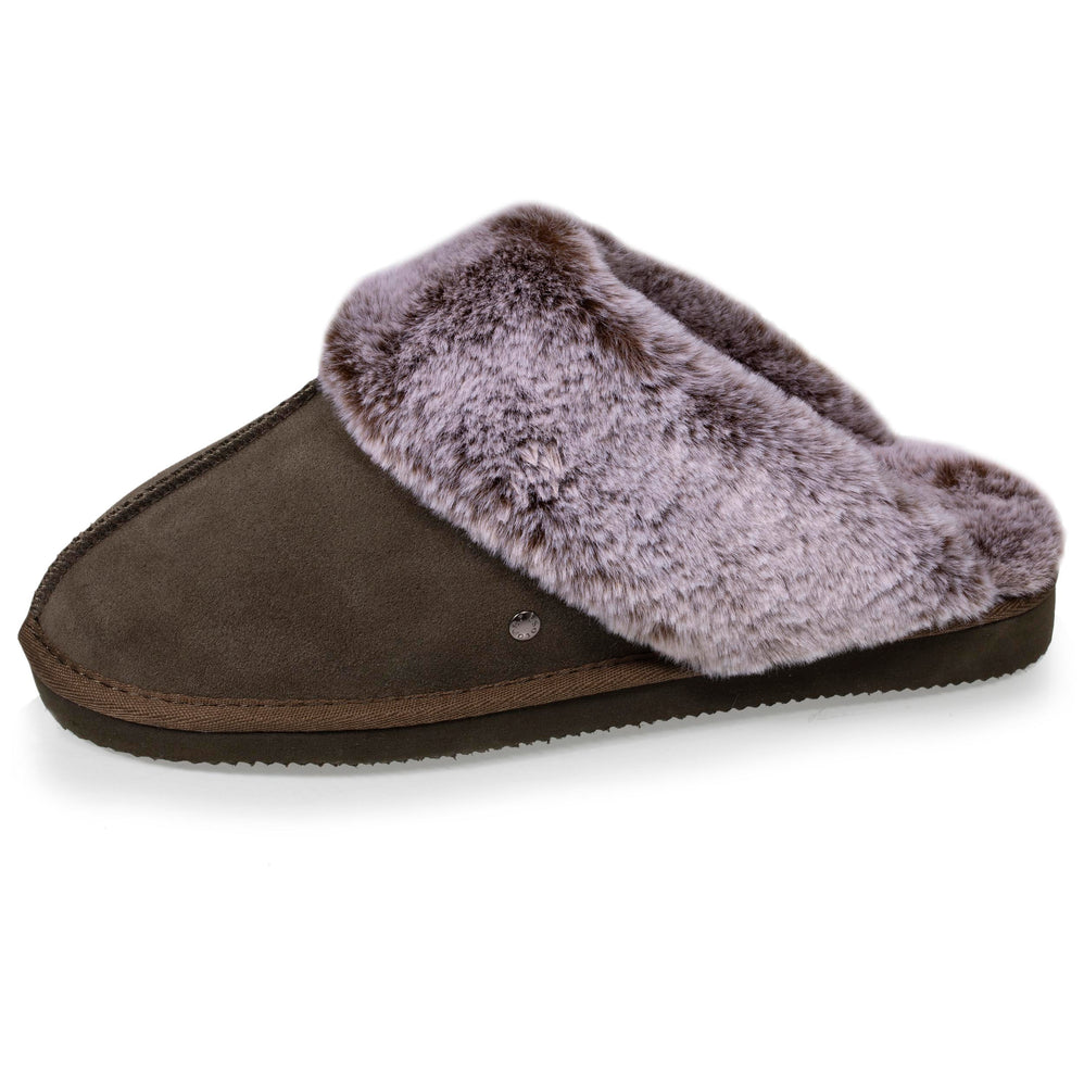 Chaussons mules en cuir Femme Kaki - Isotoner