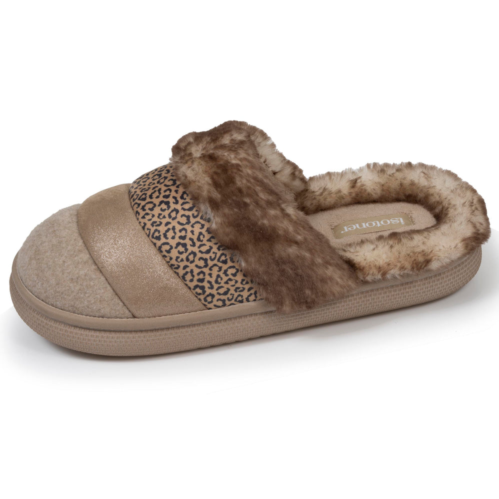 Chaussons mules Femme BLOUP Léopard Beige - Isotoner