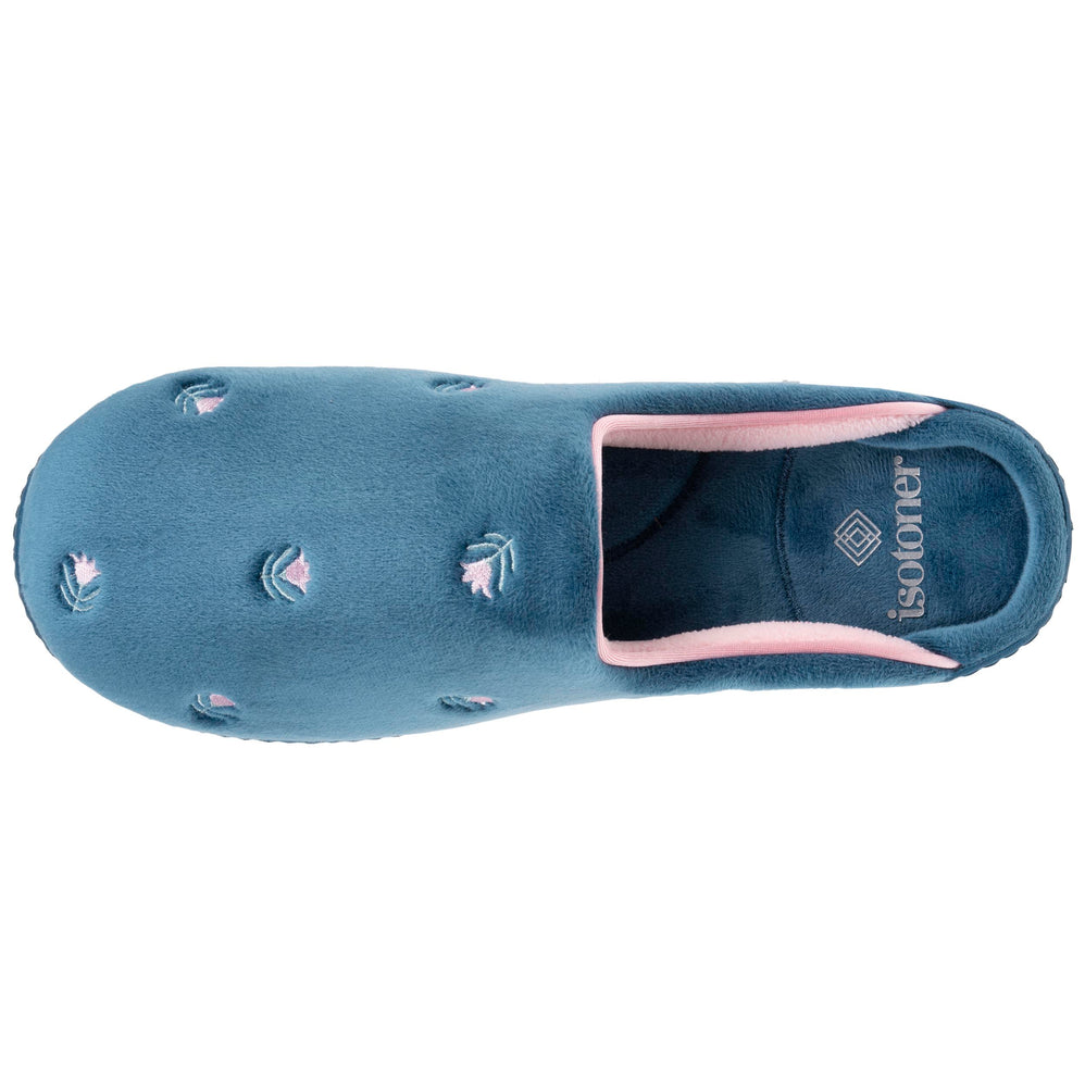 Chaussons mules Femme Bleu canard fleurs - Isotoner