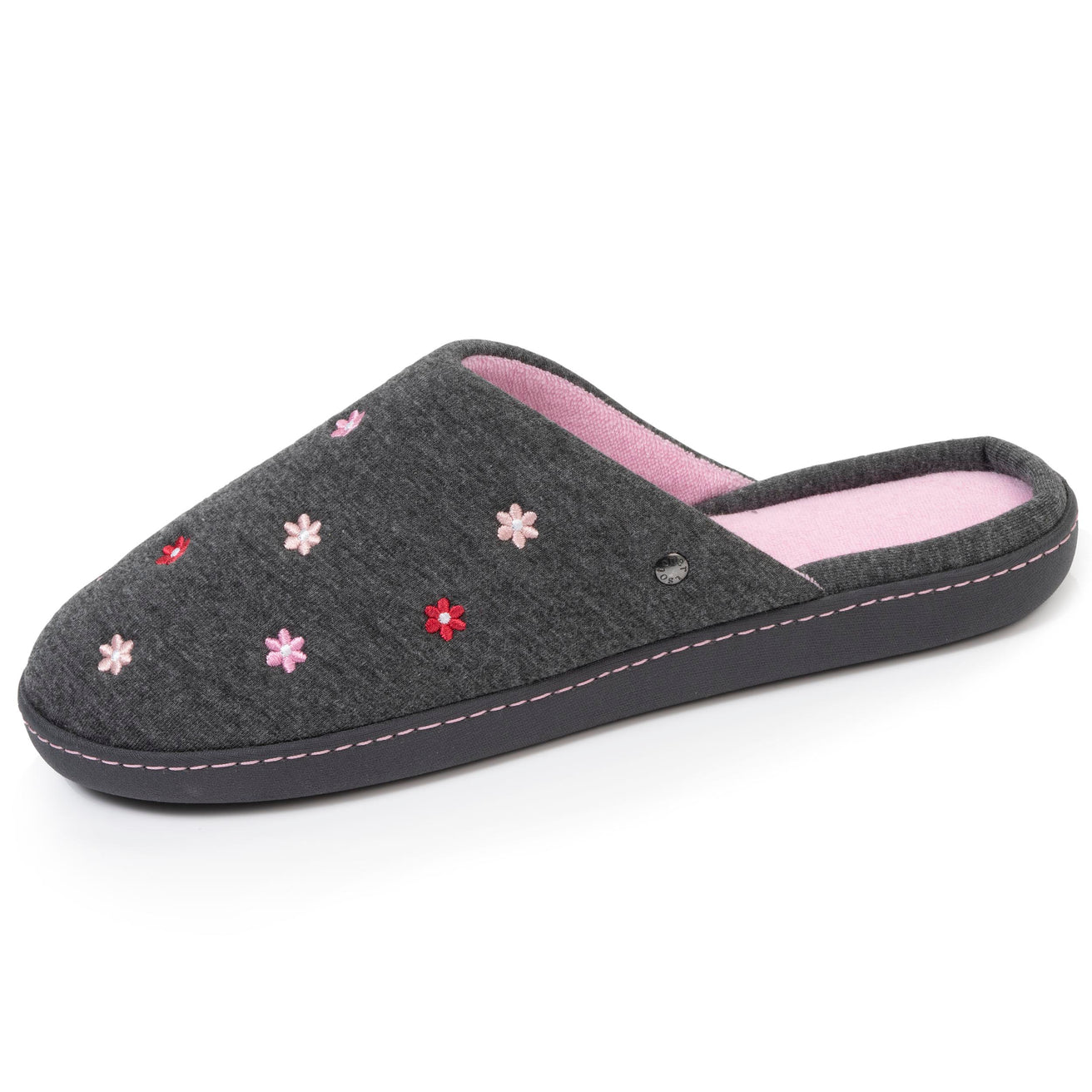 Chaussons mules Femme Fleurs Gris chiné