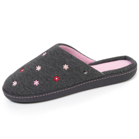 Chaussons mules Femme Fleurs Gris chiné - Isotoner