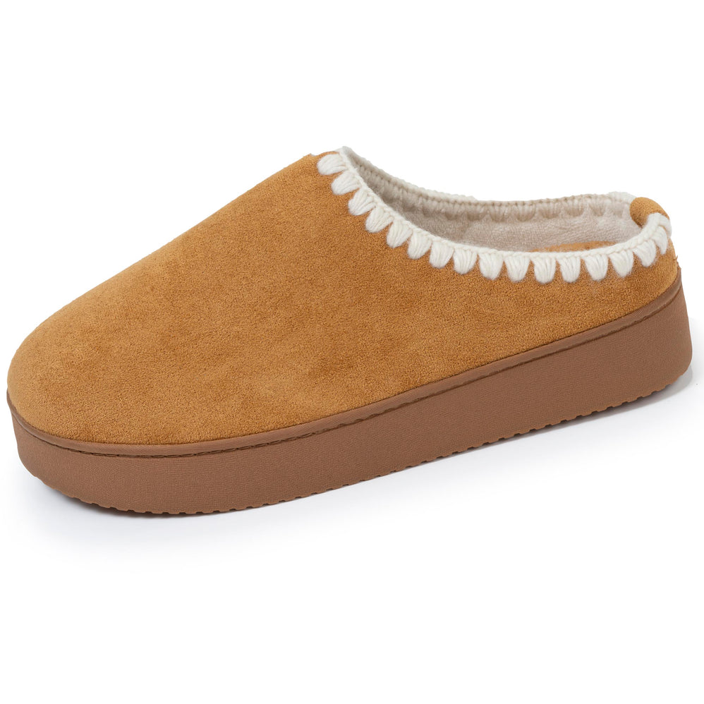 Chaussons mules Femme plateforme Camel liseré - Isotoner