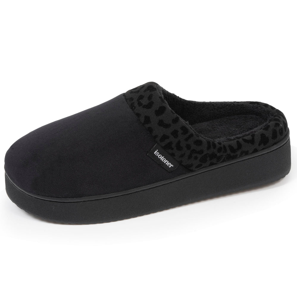 Chaussons mules Femme plateforme Léopard Noir - Isotoner