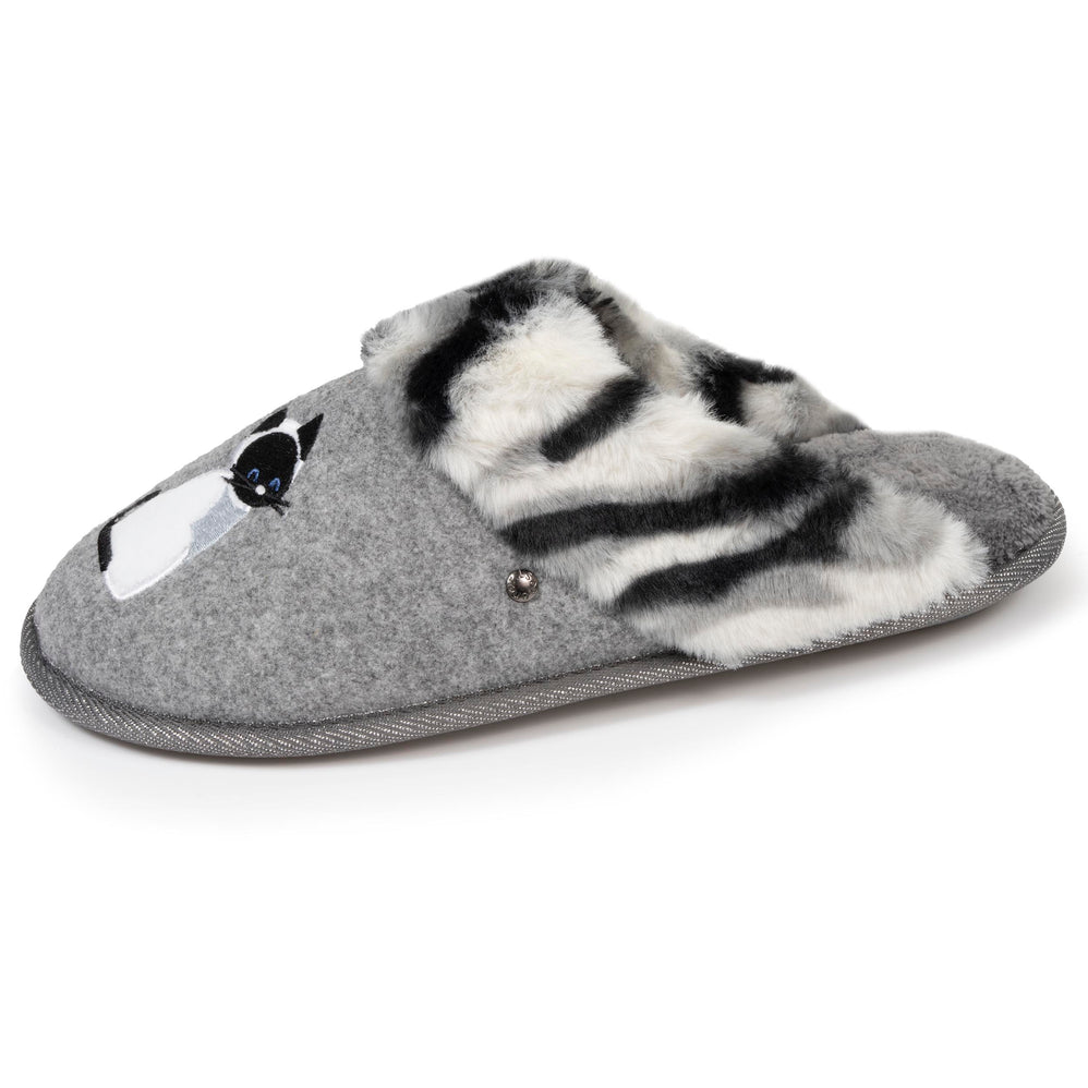 Chaussons mules Femme plates Chat Gris - Isotoner