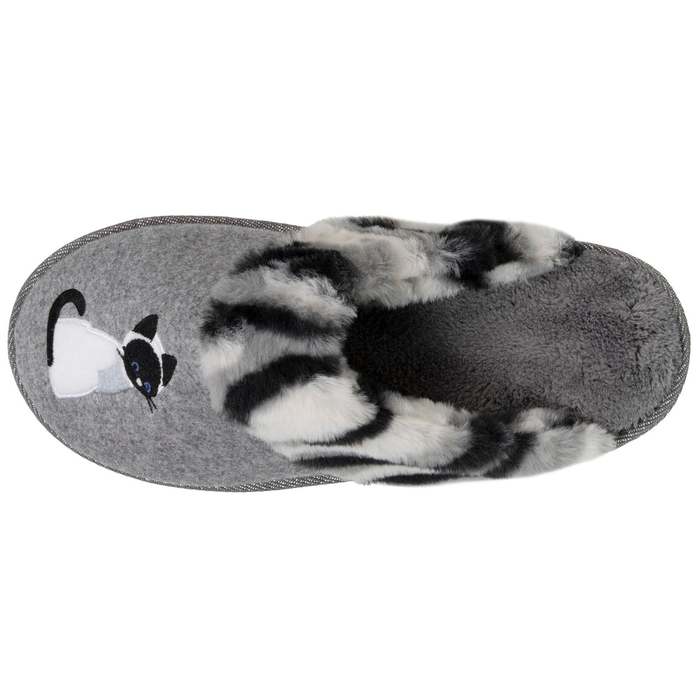 Chaussons mules Femme plates Chat Gris - Isotoner