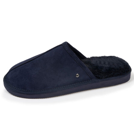 Chaussons mules Homme Cuir Marine fourrées - Isotoner