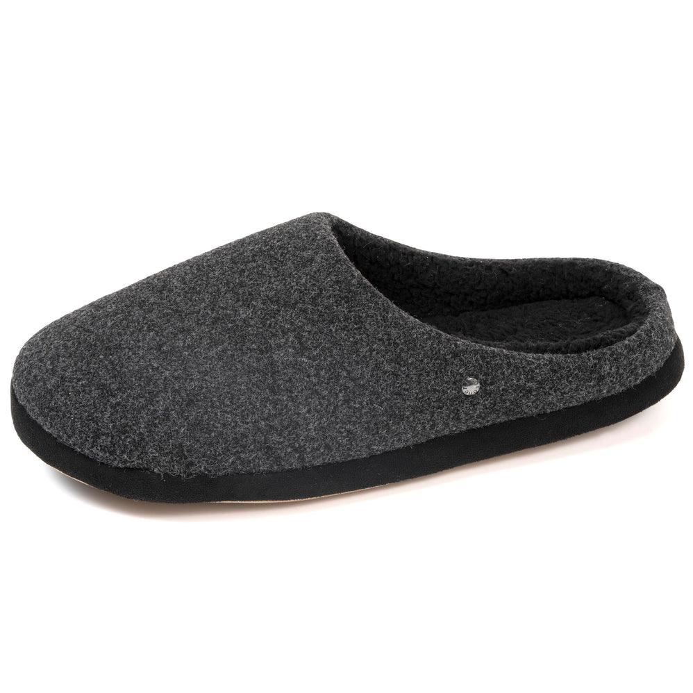 Chaussons mules Homme Noir feutrine chinée - Isotoner