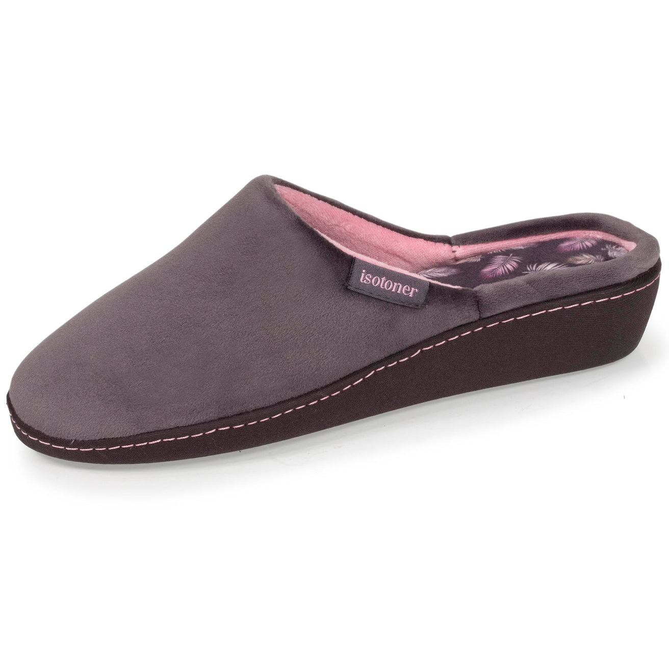 Chaussons mules talon Femme Gris foncé rose Isotoner