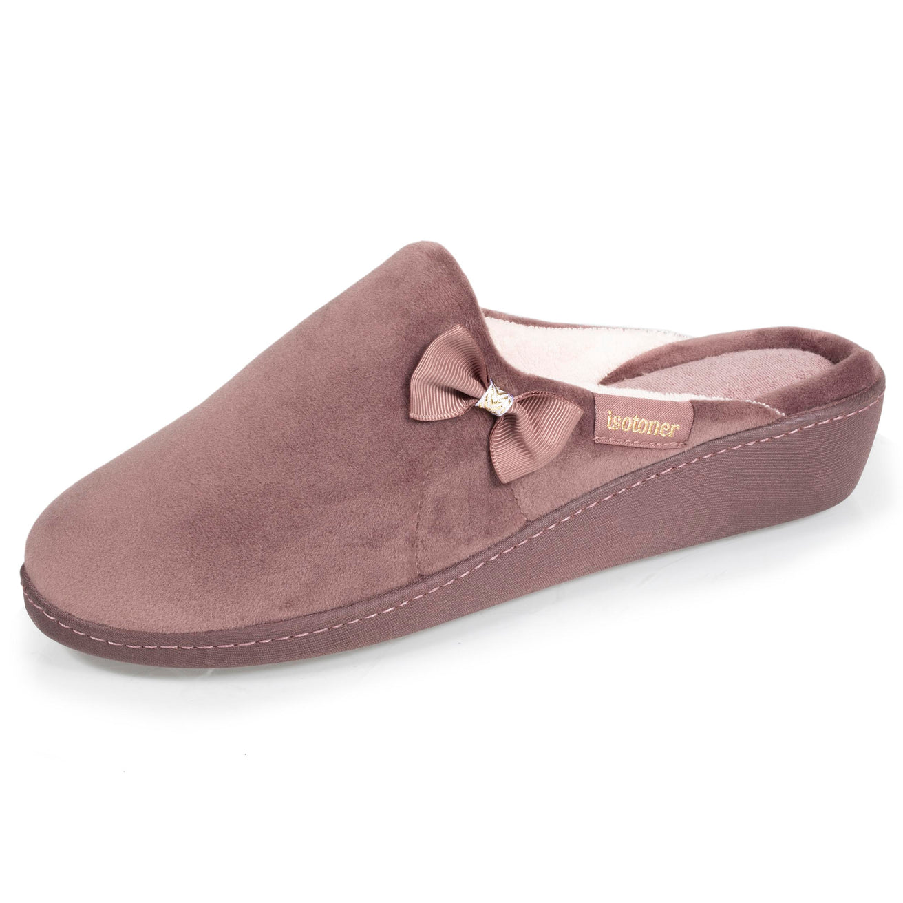 Chaussons mules talon Femme Taupe Isotoner