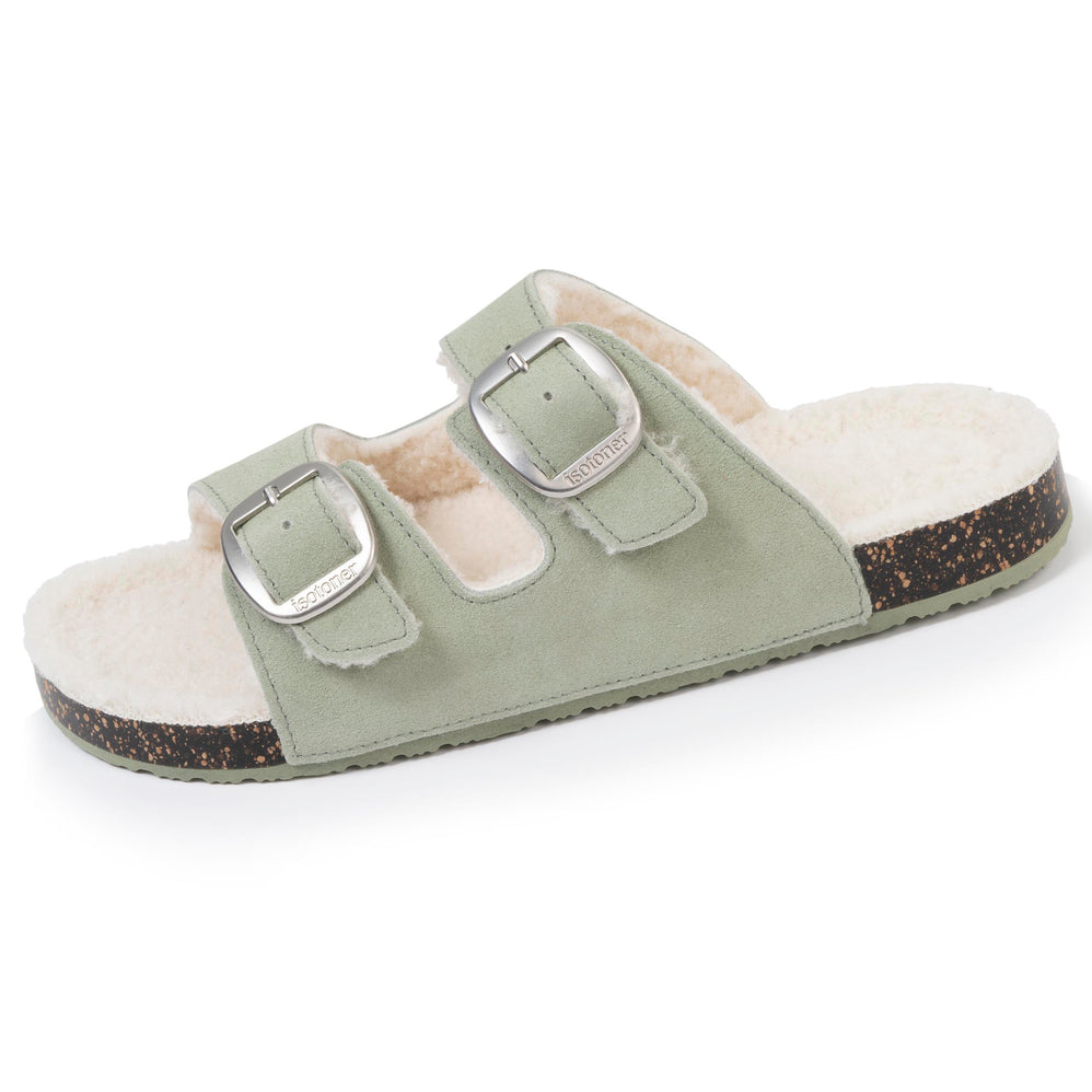 Chaussons sandales Femme Sherpa Vert d'eau - Isotoner