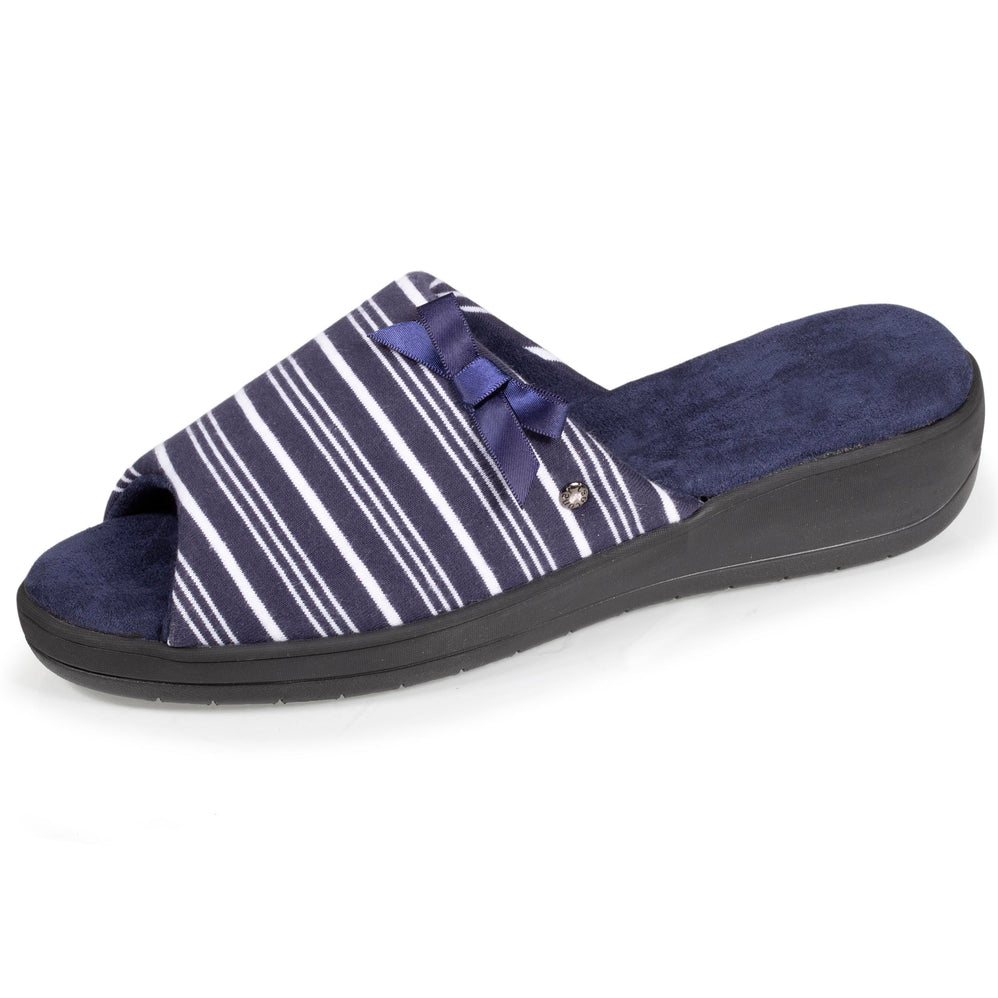 Chaussons sandales talon Femme Rayures Marine - Isotoner