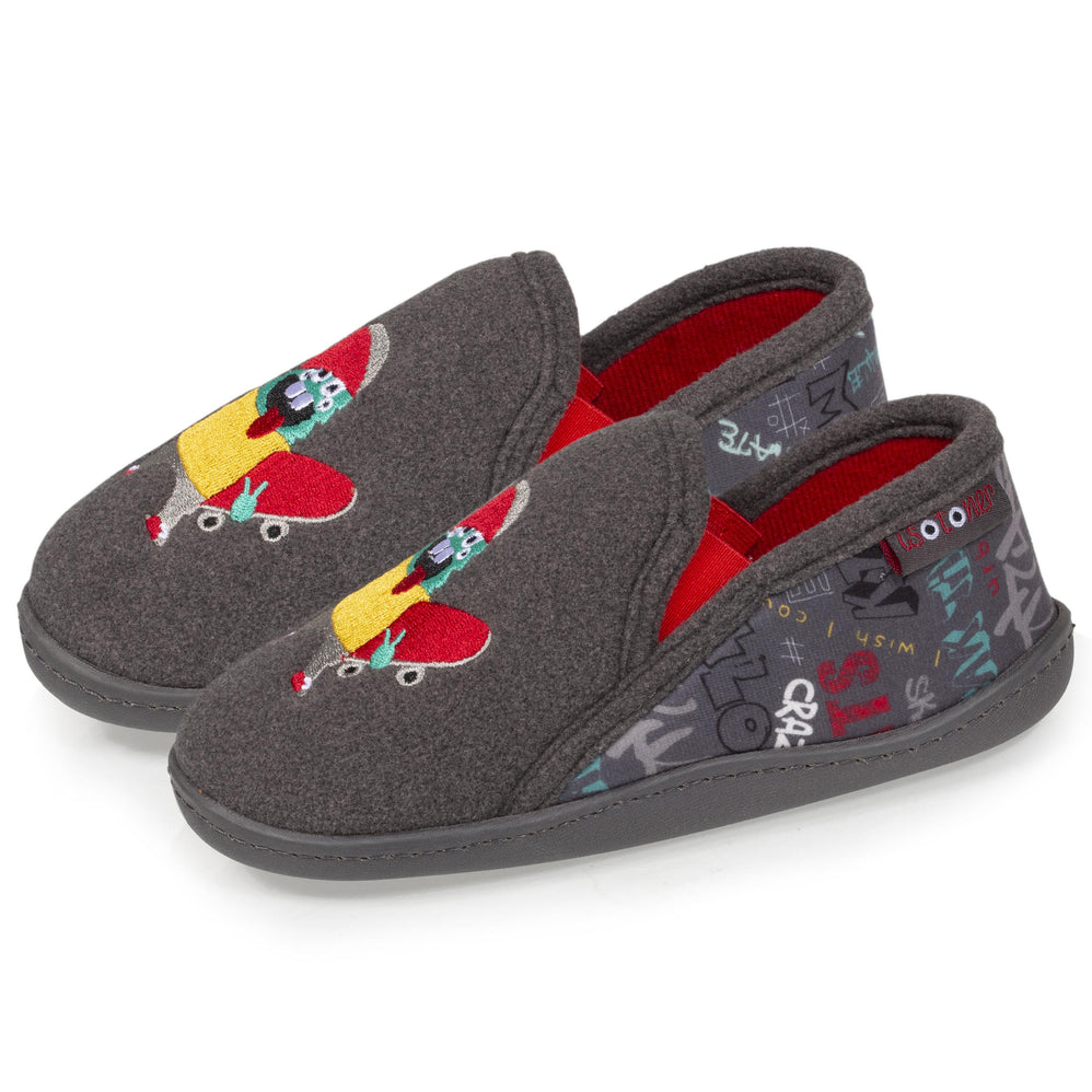 Chaussons mocassins Enfant Monstre Gris - Isotoner