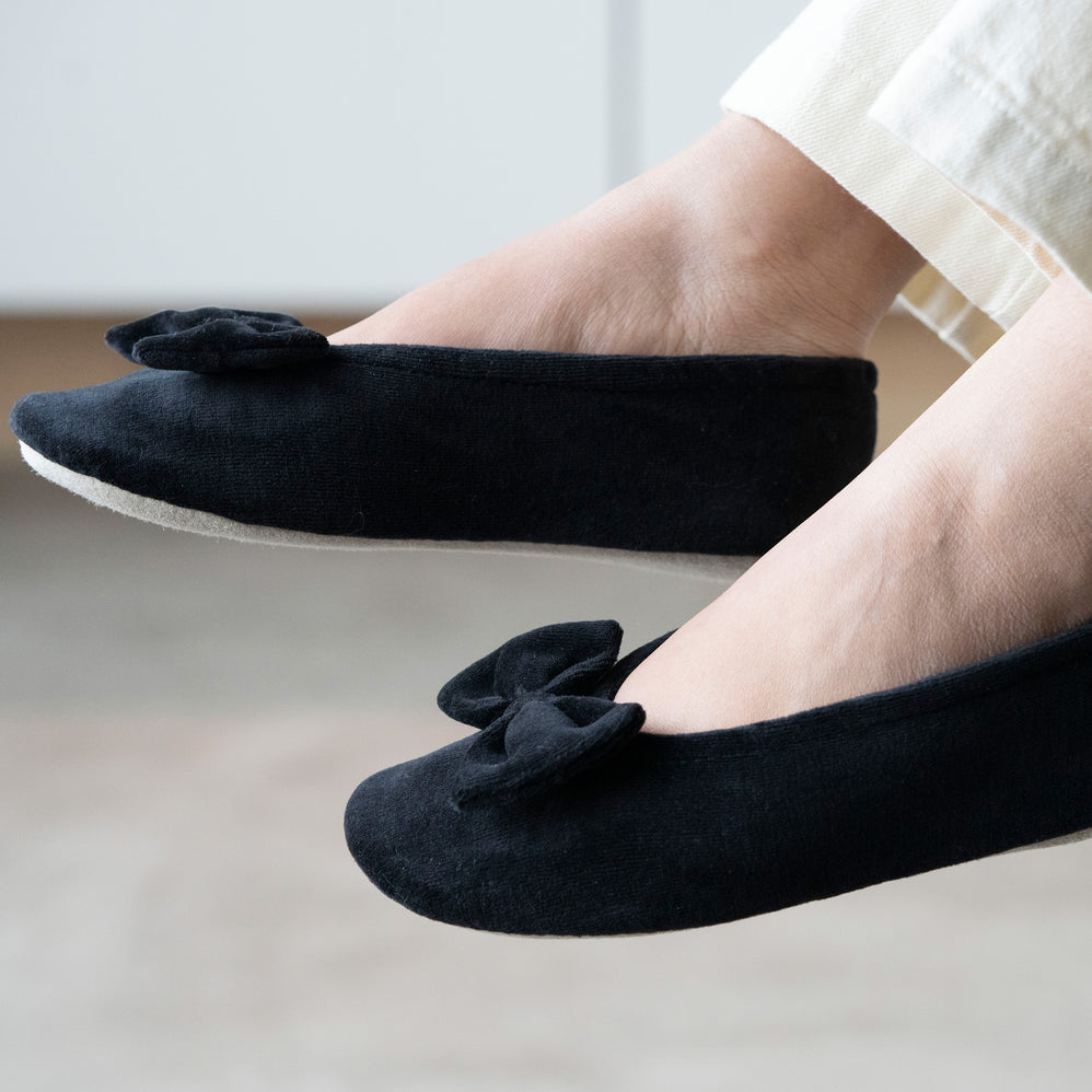 Chaussons ballerines Femme Grand Noeud Noir - Isotoner