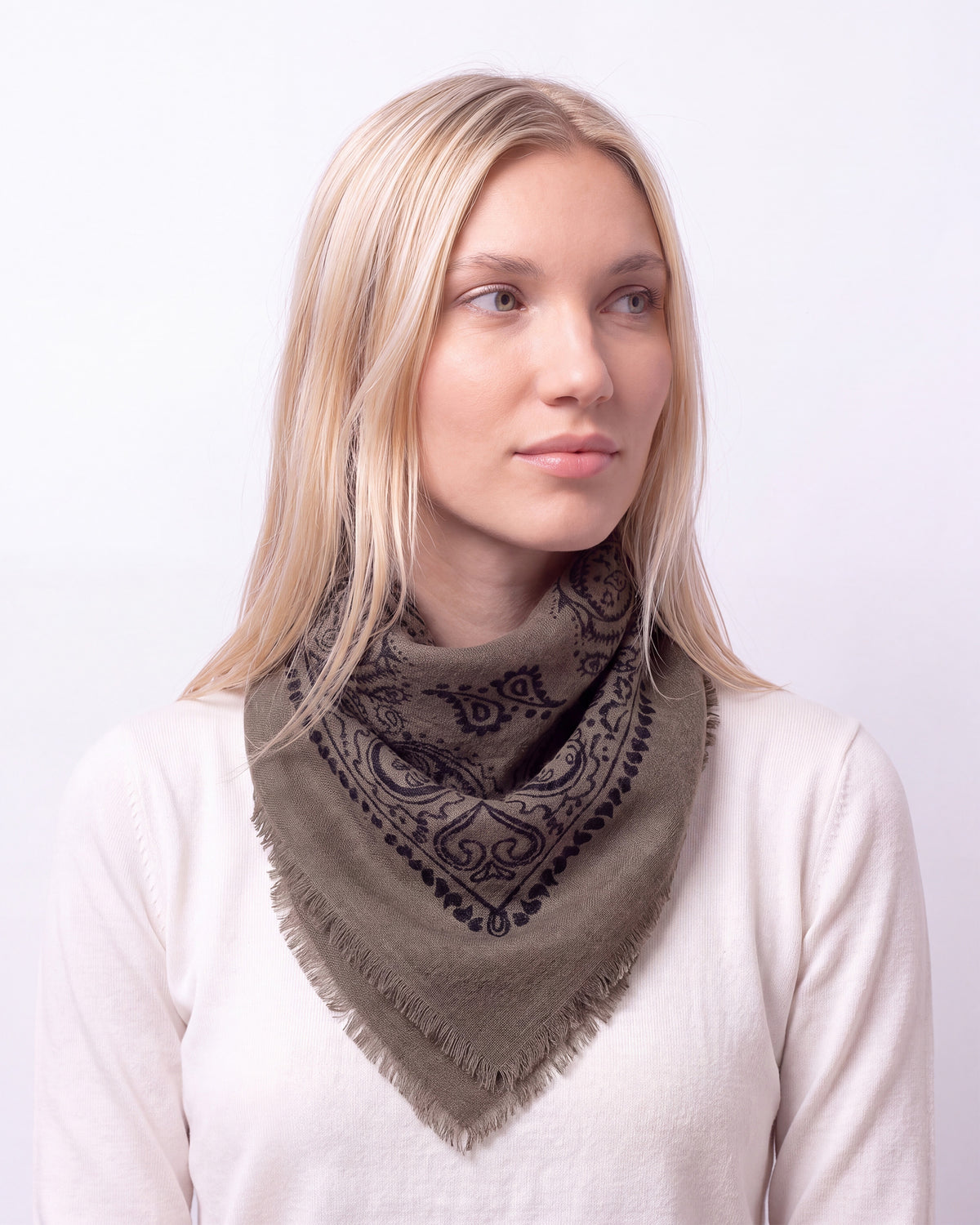 Écharpe Bandana carrée Femme Maille Kaki