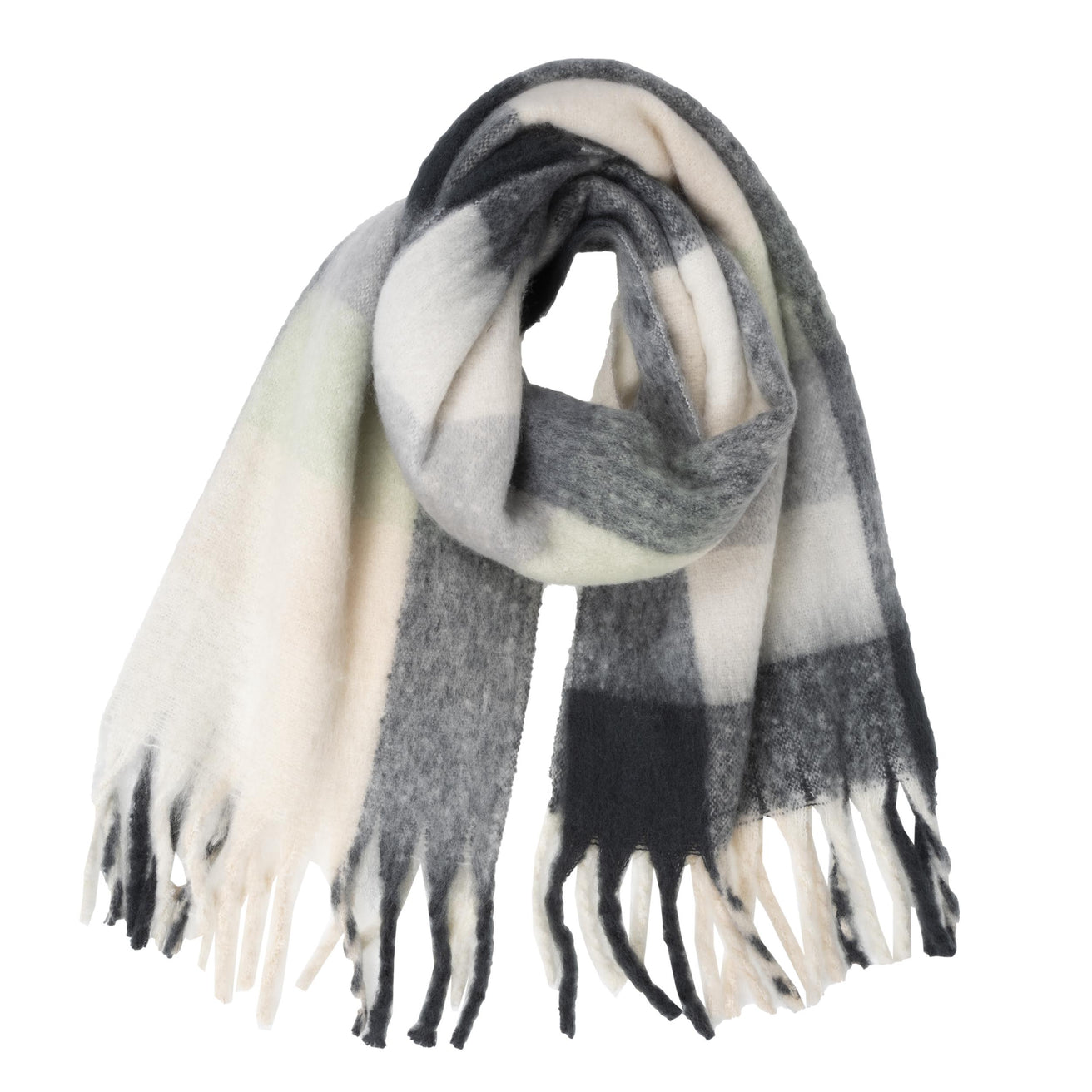 Echarpe-plaid Femme avec franges Beige/Gris