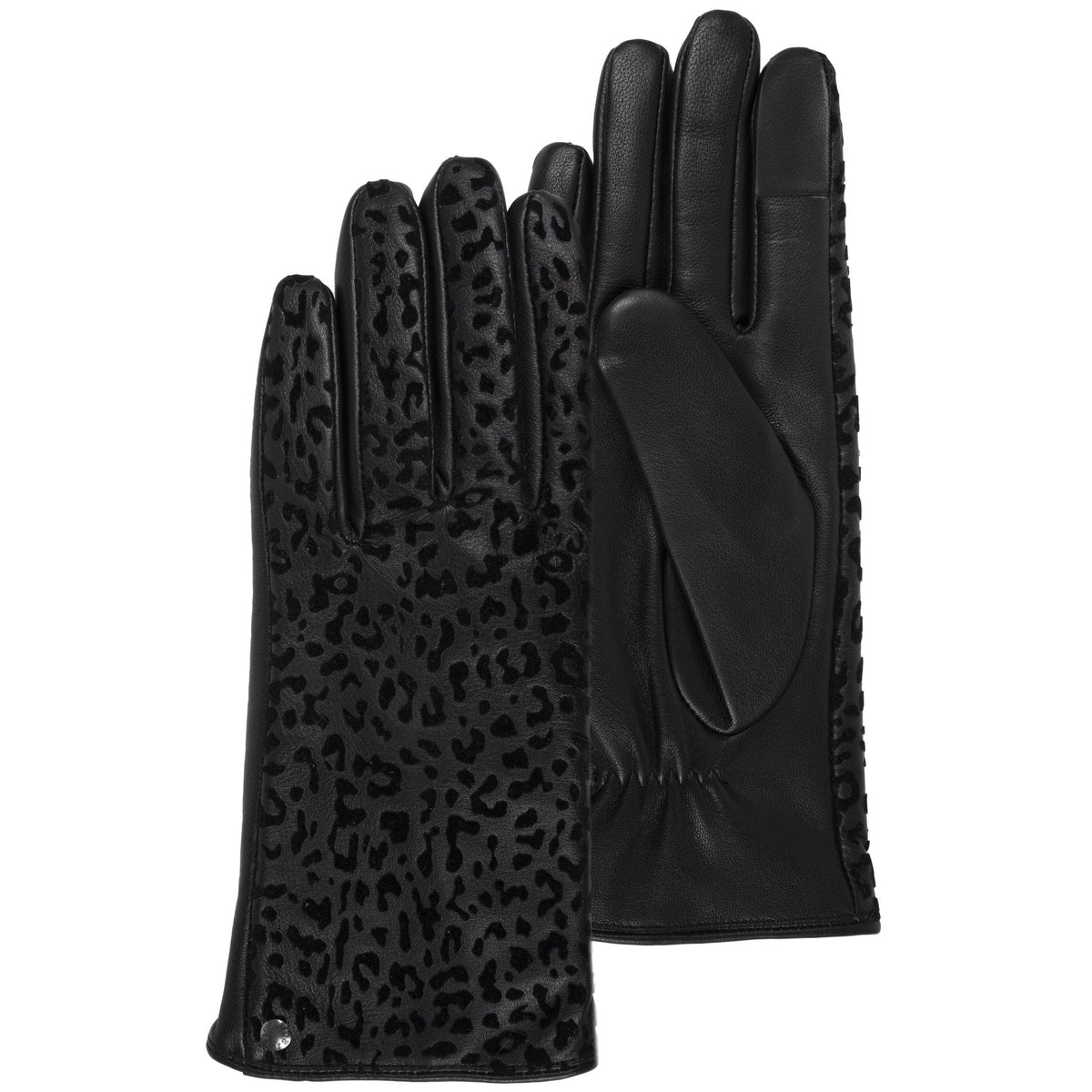 Gants Femme Tactiles Cuir d'Agneau Noir Léopard