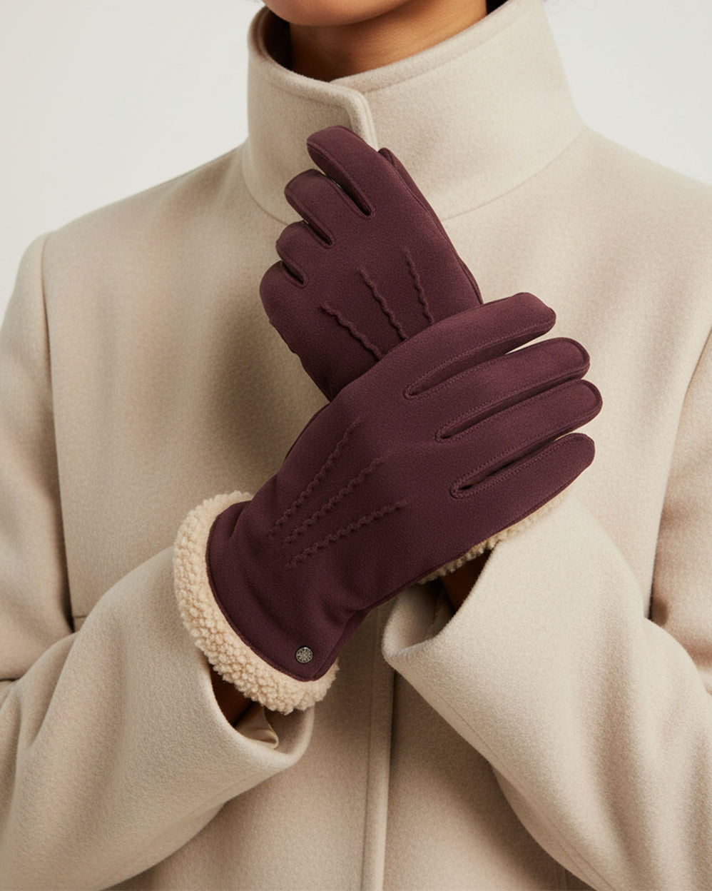 Gants Femme cuir velours fourrés Bordeaux - Isotoner