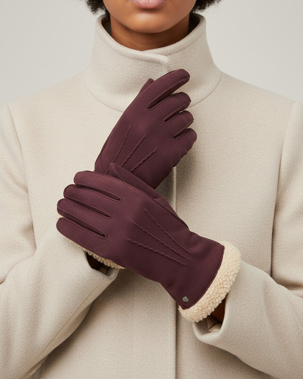 Gants Femme cuir velours fourrés Bordeaux - Isotoner
