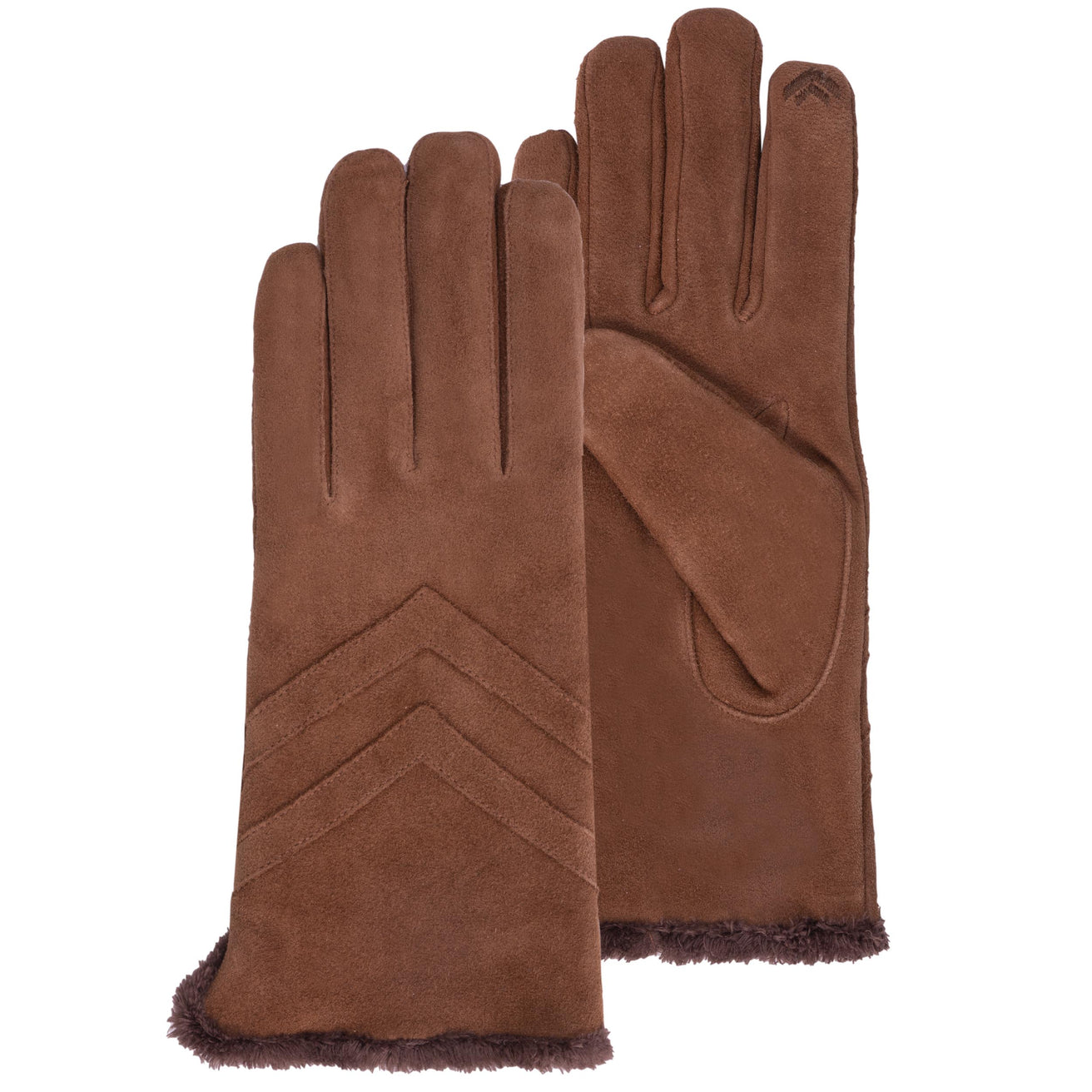 Gants Femme tactiles cuir velours Cognac