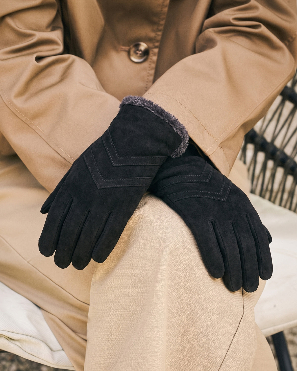 Gants Femme tactiles cuir velours Noir