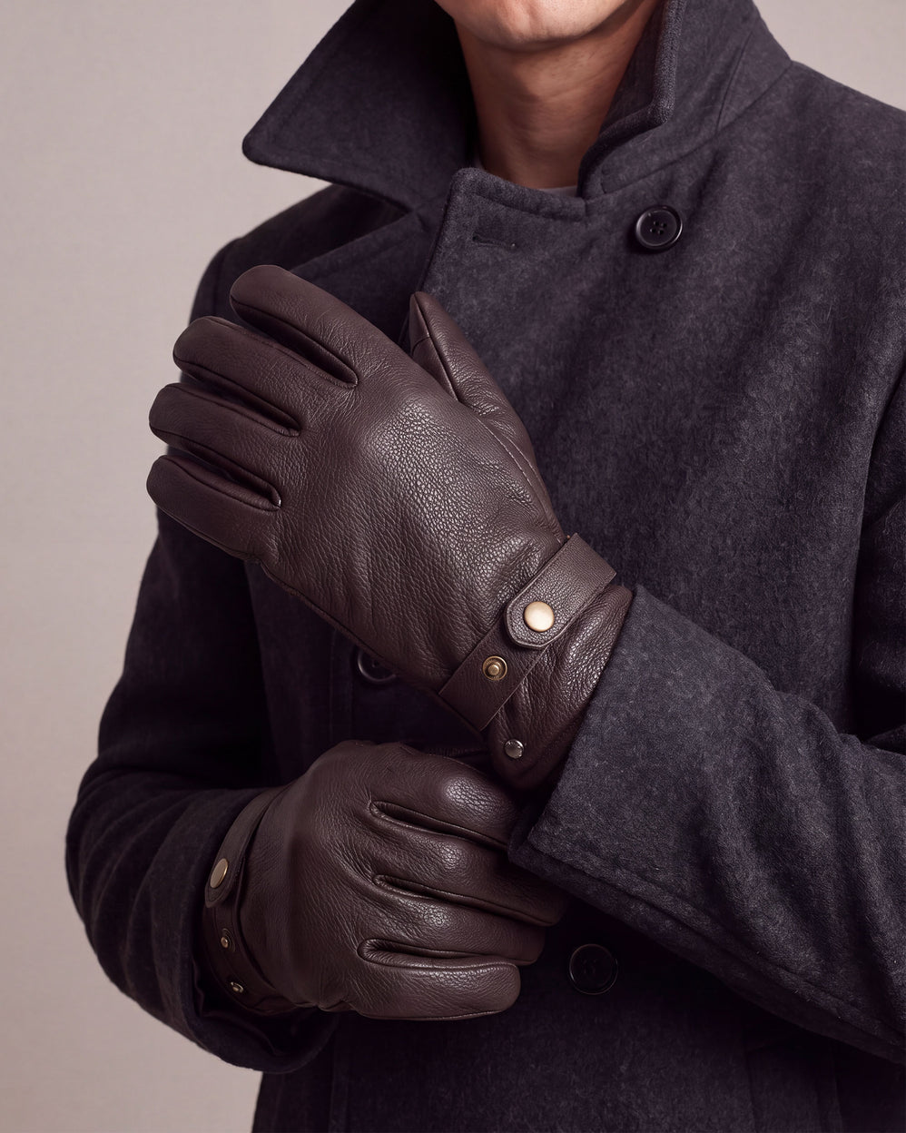 Gants cuir Homme Marron patte de resserrage - Isotoner
