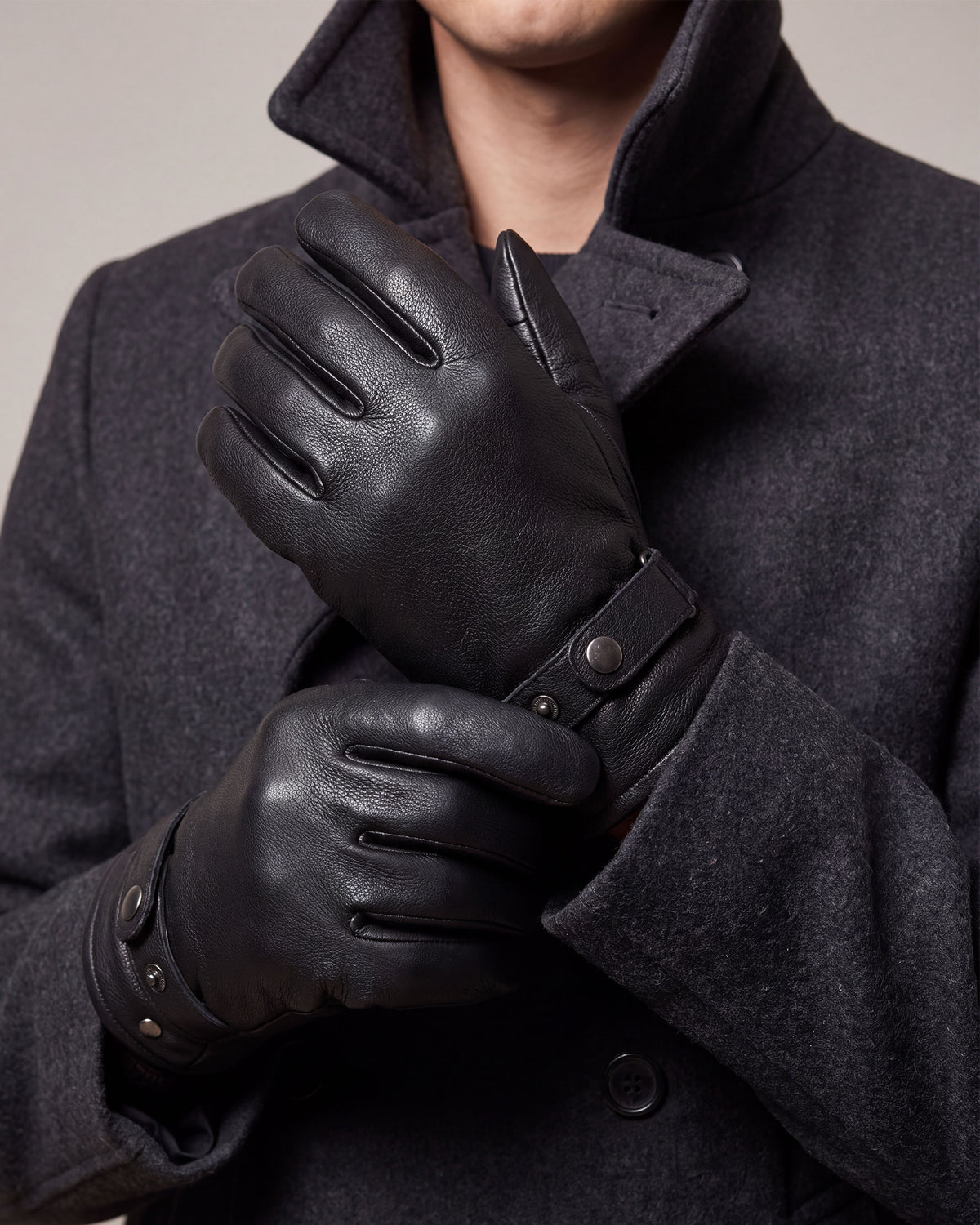 Gants cuir Homme Noir patte de resserrage