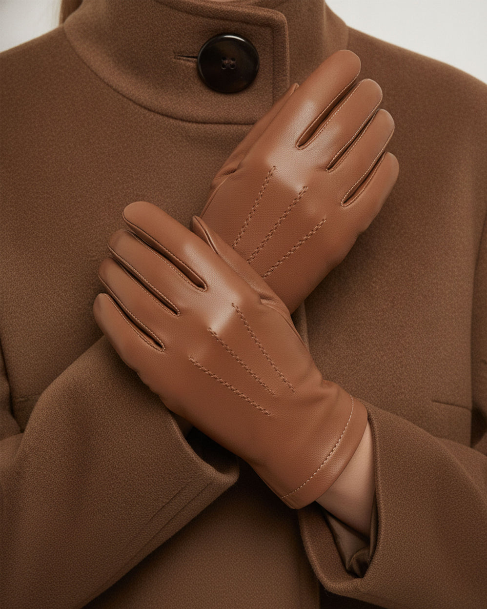 Gants Femme 3 baguettes cuir Cognac - Isotoner