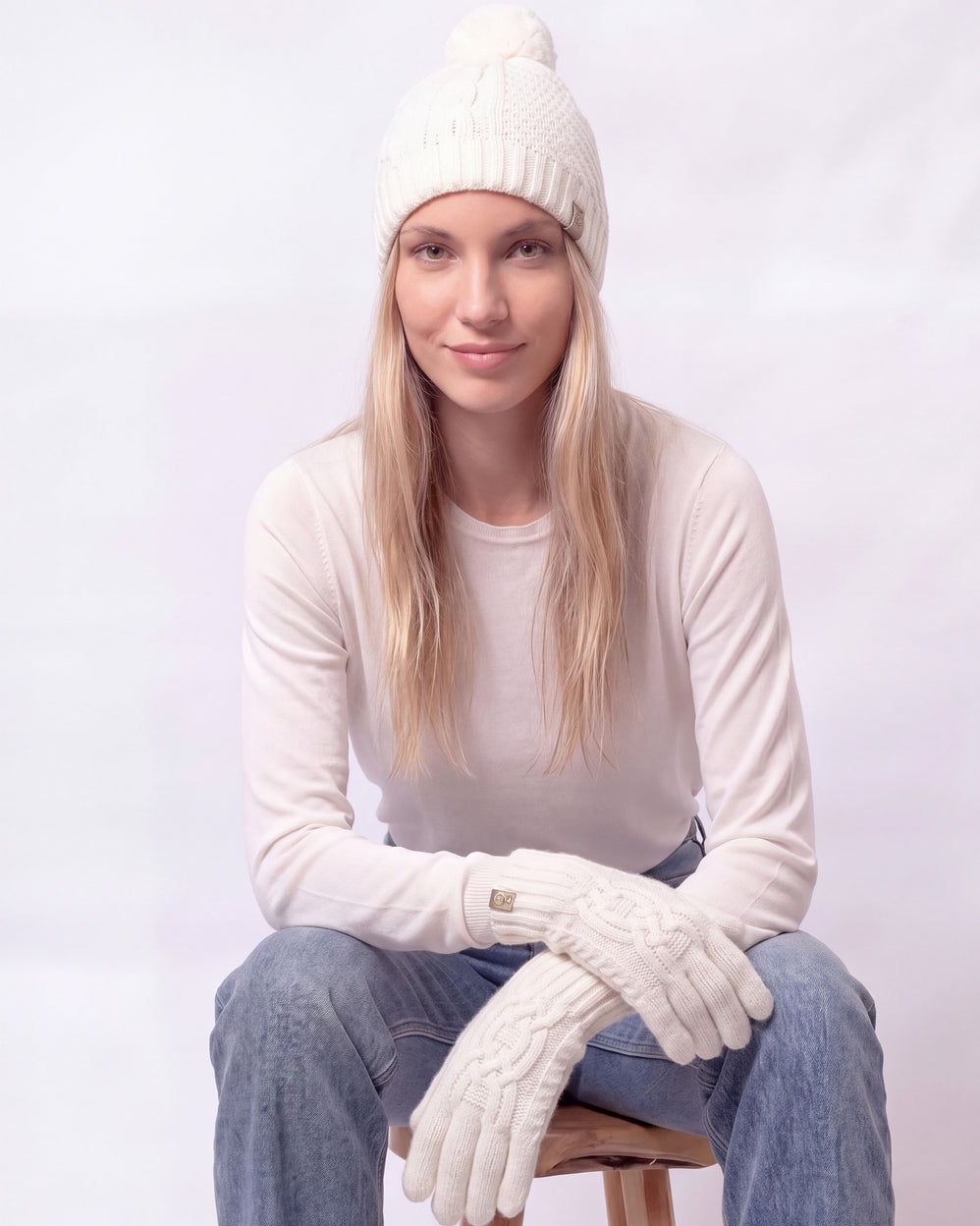 Gants Femme Maille d'Aran Blanc - Isotoner